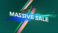 Massive saleÃÂ graphicÃÂ in blue paint splat on striped background